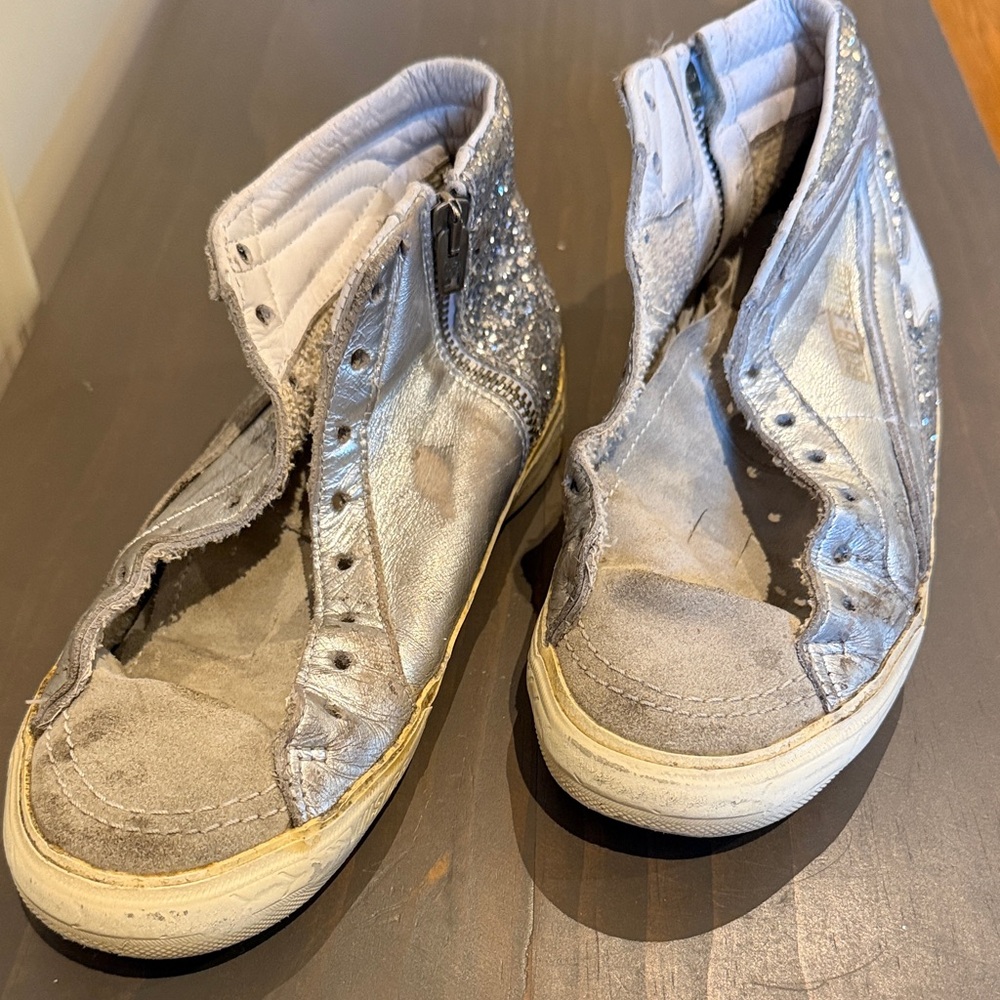 Golden Goose Silver Glitter High-Top Sneakers - Picture 5 of 10